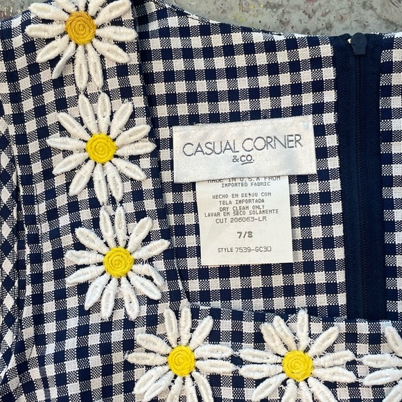 Vintage 90s Casual Corner Gingham Daisy Dress Cottagecore Picnic Sundress - Picture 2 of 3